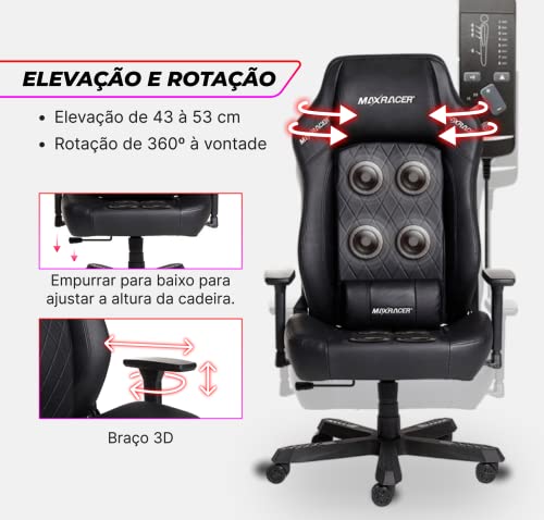 MAX RACER- Cadeira Gamer Massageadora Bunker-SMI Regen -Poltronas Gamer de Aço, Cadeira Ergonômica -