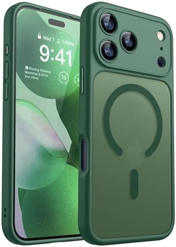 CANSHN für iPhone 17 Pro Hülle mit Kameraschutz, Dunkelgrün | Vollständiger Kameraschutz, kompatibel mit MagSafe, lichtdurchlässig, matt, militärischer Schutz, kratzfest, schmale P