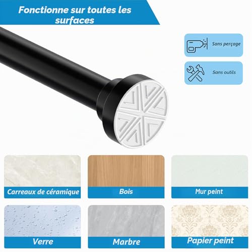 Tringle à rideau noire 25mm sans perçage extensible haut de gamme - 3
