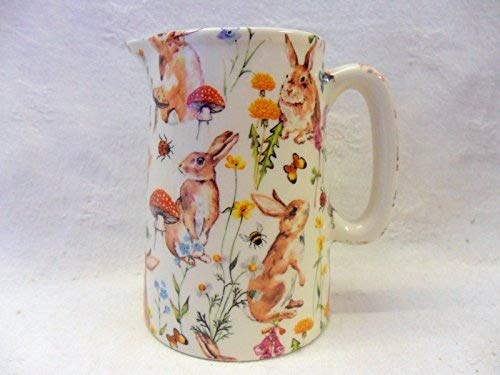 Meadow rabbitsl Half Pint jug Made by Heron Cross Pottery