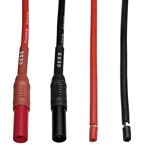 Image of Insulated Safety Banana Plug to Bare Wire Test Lead, Soft Silicone Cable, Tinned Copper, 3 Feet, 2 Pairs