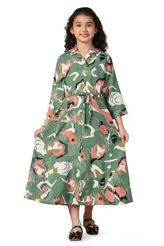 Image of Fashion Dream Girls Calf Length Abstract Printed Dress|Western Midi Dresses|Long Frock for Kids