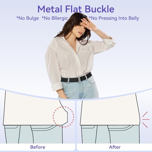 NQIYOOH No Show Elastic Belts for Women with Invisible Flat Buckle Stretch Web Strap Belt for Jeans Pants Dresses,Black,Suit for US Size ...