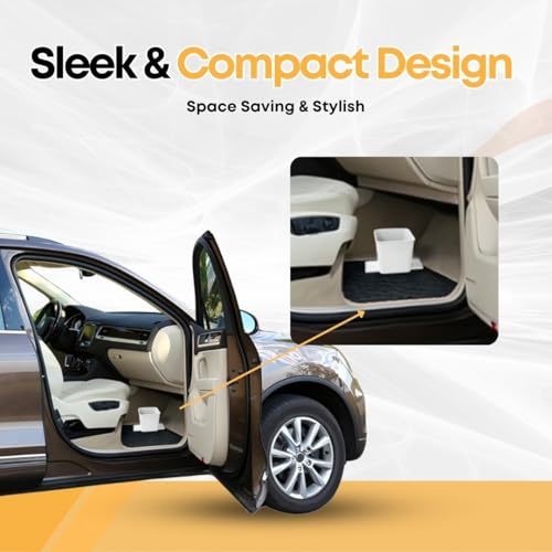 Image of Car Trash Can with Stability Wings - Leakproof Portable Garbage Bin for Fabric & Rubber Mats - Compact Durable Plastic Auto Organizer for Cars, SUVs, Trucks (White, Small)