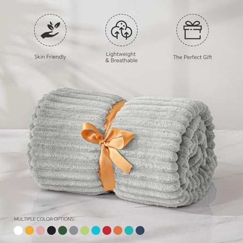 Image of BEDELITE Fleece Throw Blanket for Couch - 3D Ribbed Jacquard Soft and Warm Decorative Fuzzy Blanket - Cozy, Fluffy, Plush Lightweight Light Grey Throw Blankets for Bed, Sofa, 50x60 inches