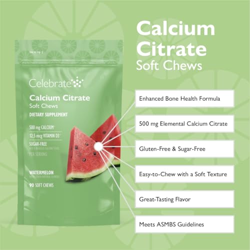 Celebrate Vitamins Bariatric 500mg Calcium Citrate Soft Chews with 500 IU Vitamin D3 – Essential for Gastric Bypass Patients & Bone Health - Sugar & Gluten Free, Melon (90 Chews) - Image 3