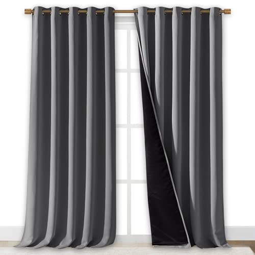 Image of NICETOWN Total Shade Curtains and Draperies, Heavy-Duty Full Light Shading Drapes with Black Liner Backing for Villa /Hall /Dorm Window（Gray, Package of 2 Panels, 70 inches Wide x 95 inches Long
