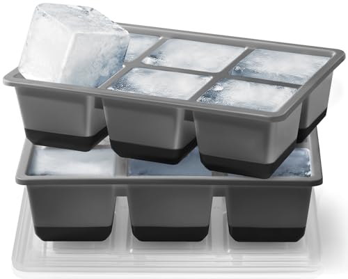 JRISBO Silicona Cubitera Grande para Hielo, 6 CM Moldes Hielo XL Cubiteras Libre de BPA, 140ml Cubitos de Hielo Cubiteras con Tapa Ice Cube Tray para Whisky Cócteles (2 NEGRO)