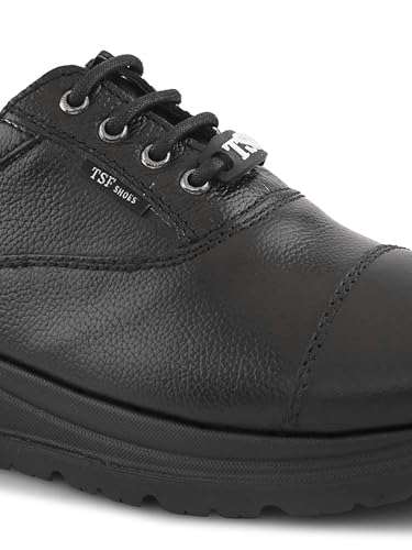 Image of TSF Police Black Leather Shoes for Men | Official Uniform Duty Shoes | Slip Resistant Sole | Lace-Up Comfort Fit
