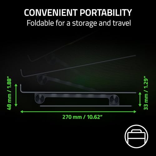 Image of Razer Adjustable Laptop Stand: Supports Phones, Tablets, Laptops, Macbooks up to 18 inch - Adjust Height and Tilt - Durable Aluminum Construction - Vented Design - Foldable for Storage & Travel - Black
