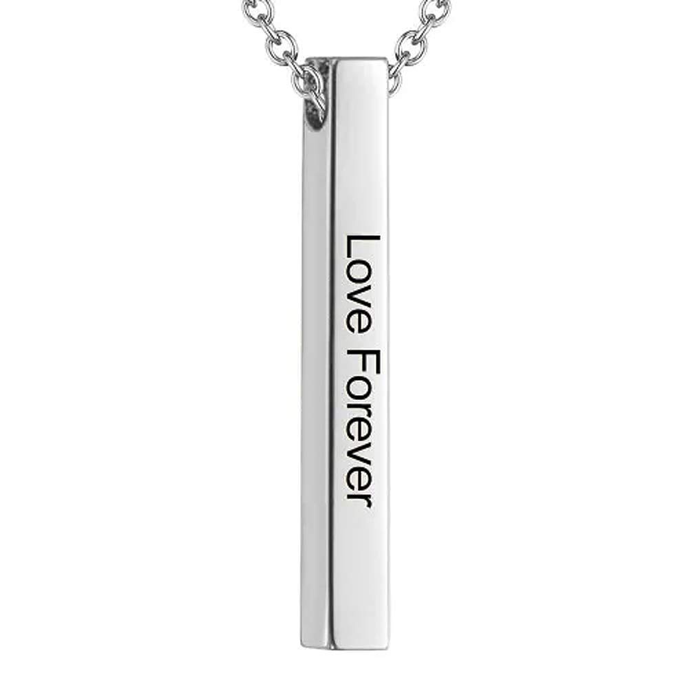 LAOFUName Necklace Personalized 4 Sided Vertical Engraved 3D Bar Pendant Necklace, Customized Jewelry Gift for Women