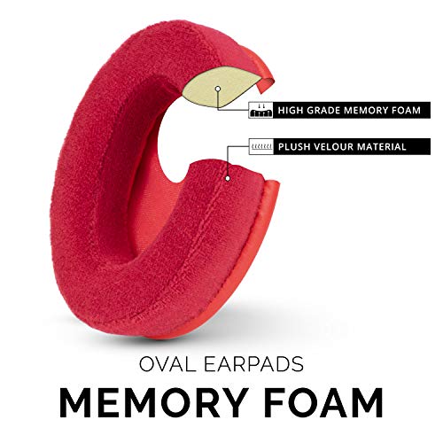 Image of Brainwavz Velor Replacements Ear Pads - for ATH-M50X, SHURE, AKG, HifiMan, ATH, Philips, Fostex Velour Memory Foam Earpads & Many Over The Ear Headphones, Oval Red