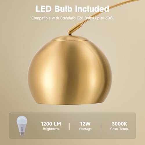 CO-Z 69" Modern Arc Floor Lamp, Gold Standing Light with Adjustable Metal Shade and Marble Base, LED Bulb Included, Contemporary Lighting for Living Room or Sofa - Image 4