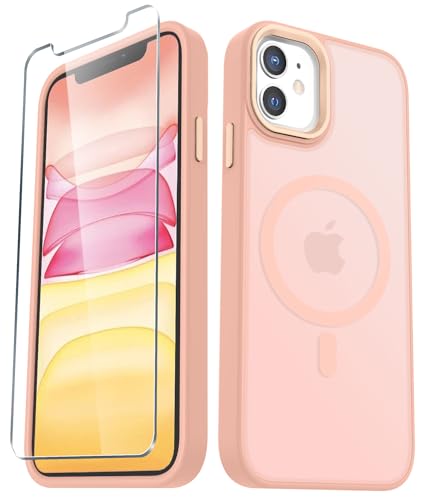 Image of YENAPOON for iPhone 12 Pro /iPhone 12 Case, Matte Magnetic Case, Pink | Fit for Magsafe, Screen Protector Included, Matte Translucent Frosted Slim Shockproof Protective Phone Cover