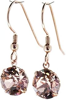 pewterhooter® 7mm drop earrings for Women  14k Rose Gold plated Sterling Silver made with sparkling Vintage Rose crystal - Gift Box