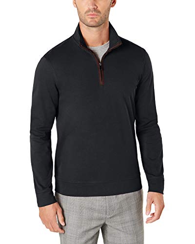 Tasso Elba 100% Cotton 1/4 Zip Pullover Lightweight Sweatshirt Jacket (Deep Black, Small)