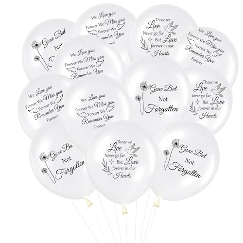 60 Pcs Memorial Balloons to Release in Sky 12 Inch Latex White Funeral Balloons for Memorial Day Celebration of Life Funeral Decor Memorial Decorations Gone But Not Forgotten Funeral Supplies