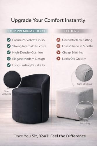 Image of Jaico Wood Seating mudda Puffy Stool Chair for Living Room, Dressing Table, Office, Home Decor, Ottoman pouffes, Sofa Type, and Large .Ottoman and Chair Combined into one (Black)