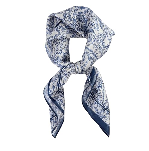 FEIBOON 100% Pure Mulberry Silk Scarfs 26x26 Square Scarf Women Neckerchief Headscarf hair scarf bandana Gift Packed (Light Blue Leaves)