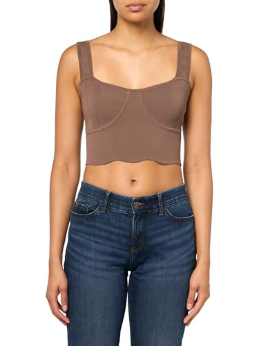 Forever 21 Blusa cropped feminina de malha marrom, Marrom, Large