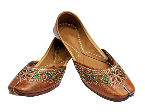 Stop n Style Punjabi Jutti for Ladies Brown Leather Ethnic Shoes Indian Online Mojari2