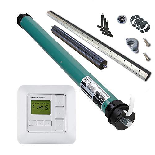 JULIUS MAYER Motor tubular electromecánico JM35-100 (10Nm | SW40) para persianas + JAROLIFT Sevenlogic Comfort Reloj conmutador + SW40 Set para cajones externos hasta 135 cm