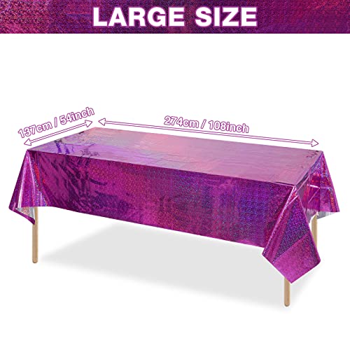 Image of 8 Pack Iridescence Plastic Tablecloths Shiny Disposable Laser Rectangle Table Covers Holographic Foil Tablecloth Iridescent Kpop Birthday Bridal Wedding Party Decoration, 54 inch x 108 inch(Pink & Purple)