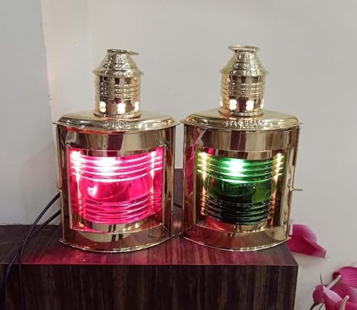 Vintage Latón Eléctrico Verde Rojo Lámpara