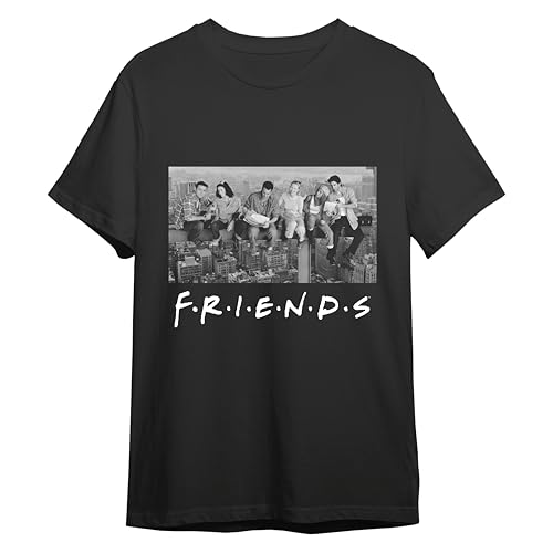 Comic Studio Friends Camiseta | Joey, Rachel, Chandler, Phoebe, Ross & Monica | Negro | XXL T-Shirt, Unisex