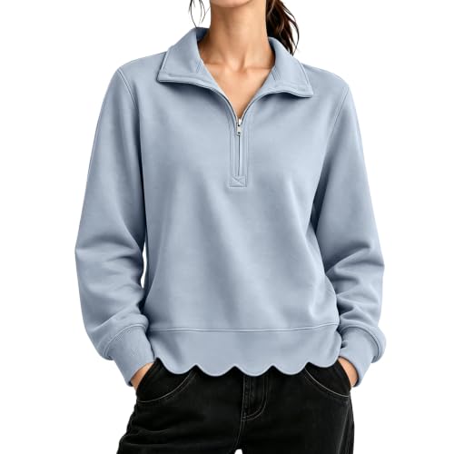 Fall Sweatshirts for Women Long Sleeve Scalloped Quarter Zip Pullover - image 4