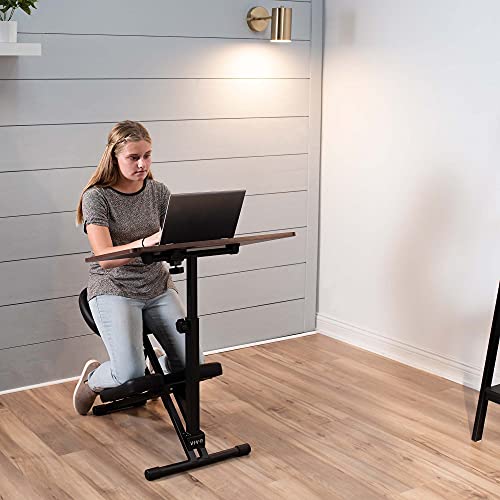 Image of VIVO Kids' Kneeling Chair with 28 x 16 Inch Desk, Young Student Height Adjustable Posture Stool with Tilting Table for Home Study, Max 110 lbs, Black Cushions, Dark Wood Desktop, DESK-KN02D