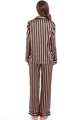 Image of Serenedelicacy Women's Satin Pajama Set Long Sleeve Button Down Sleepwear 2-Piece Silky Pj Set