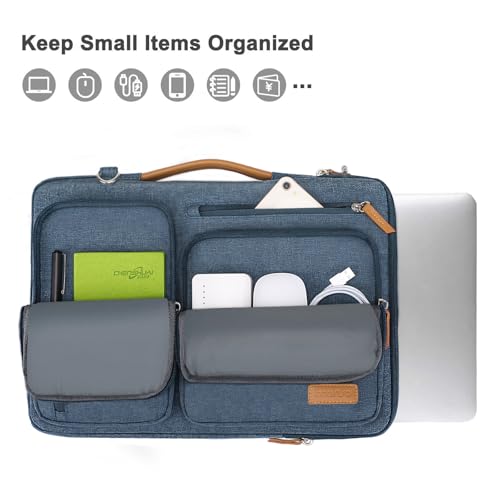 Image of MOSISO 360 Protective Laptop Shoulder Bag,14 inch Computer Bag Compatible with HP Lenovo Dell ASUS Acer, HP, Dell Latitude, Lenovo,Side Open Messenger Bag with 4 Zipper Pockets&Handle, Haze Blue