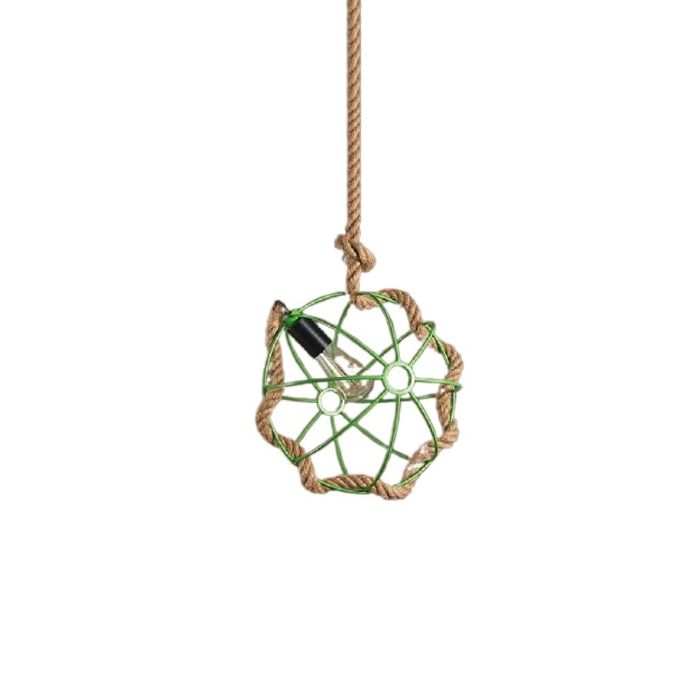 Lámpara colgante industrial E27 con cuerda de cáñamo retro y techo de hierro ajustable verde