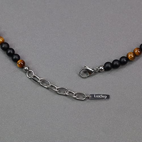 Luxsep Minimalist Style Natural 6Mm Tiger Eye And Onyx Beaded Necklace 20” #TOP4