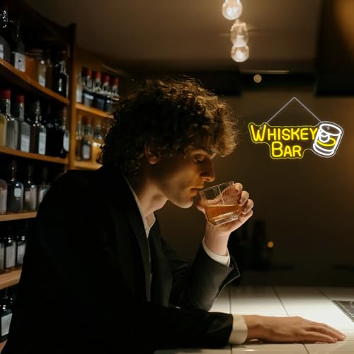 Image of Whiskey Bar Neon Sign LED Neon Lights For Wall Decor Light Up Bar Signs For Home Bar Cart Restaurant Man Cave Beer Cafe Bistro Club Party Decorations Gift