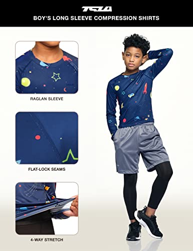 TSLA Kid's & Boy's and Girl's Thermal Long Sleeve Tops, Crew Neck Fleece Lined Compression Base Layer Shirts3