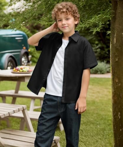 Visaccy Boys Short Sleeve Dress Shirts Button Down Solid Cotton Casual Shirt Size 2-20 Years2