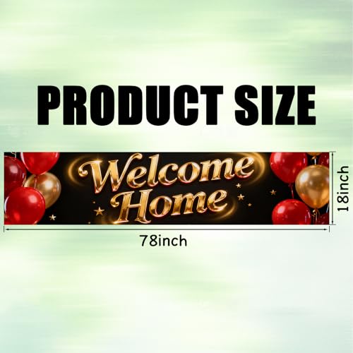 Image of Nuxovilar Welcome Home Banner Golden Red Balloon 17.7x78.7 Polyester
