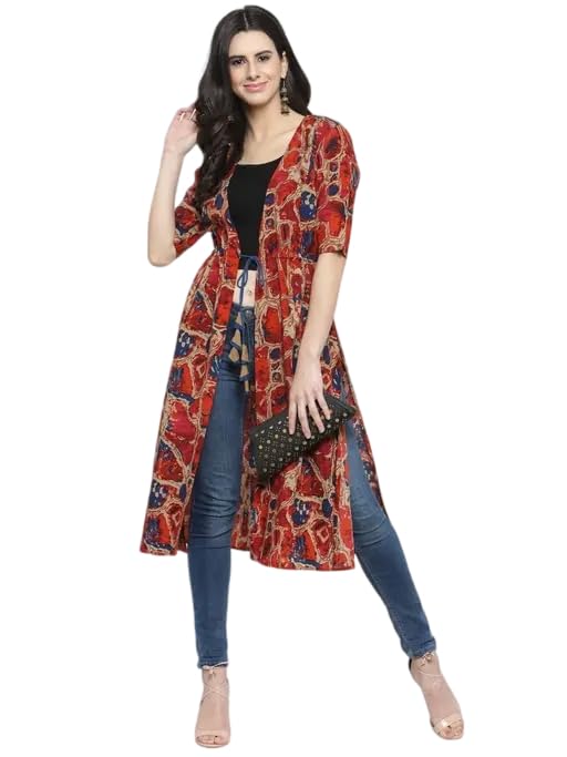 Women Abstract Printed Open Front Shrug with Long Sleeves-image-20