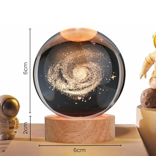 Image of ANKRII 3D Solar System Crystal Ball Night Lamp with Wooden LED Base, Galaxy Crystal Ball Night Light, Home Decor Showpiece, Unique Birthday Gift for Men, Women, Boys & Girls