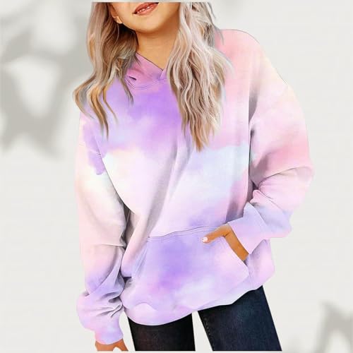 Cute Hoodies Girls Tie Dye Sweatshirts Oversized 2025 Trendy Long Sleeve Pullover Tops Tween Girl Preppy Clothes3