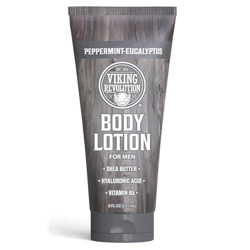 Image of Viking Revolution Peppermint Eucalyptus Body Lotion for Men -Mens Lotion for Dry Skin with Shea Butter, Hyaluronic Acid and Vit B5 -Nourishing Mens Body Lotion for Hydrated and Smooth Skin(8oz,1 Pack)