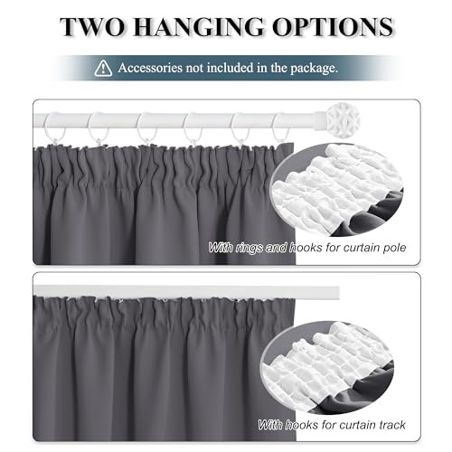 PONY DANCE Pencil Pleat Blackout Curtains Grey Thermal Insulated Curtains 46x54 Inch Drapes for Bedroom, Kitchen, Short Window Curtains with Hooks for Track Rail, W46 X L54, 2 Panels - Image 5