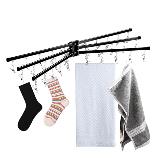 Vikbar strumptorkare - klädhängare i flera lager | Tvättställ i rostfritt stål med vindtät hängare med 8 klämmor för torkning av strumpor klädhängare med 8 klämmor för torkning