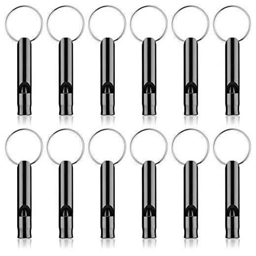Weewooday 12 Pieces Emergency Whistle with Keychain Aluminum Whistle Hiking Camping Survival Aluminum Whistle Loud Sound Emergency Whistles for Camping Hiking Hunting Outdoors Sports (Black)