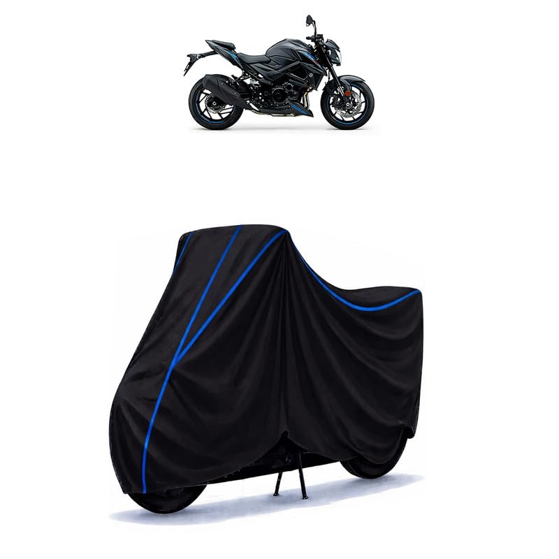 Image of Suzuki GSX S750 Bike Cover Water Resistant Universal Motorcycle Rain | Heavy Duty UV Protection, Dust, Scratch Indoor Outdoor All Weather with Black Blue Piping Elastic