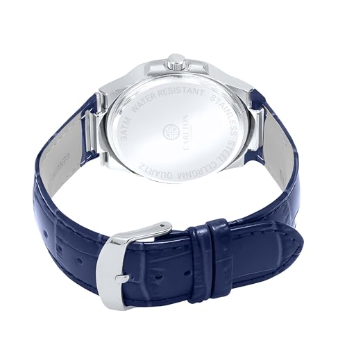 Image of Carlton London Jordan Men Analog Watch, Round Dial, Leather Strap, Quartz Movement, 43 mm Case, Date Display, Classic Casual Style, 30M Water Resistant