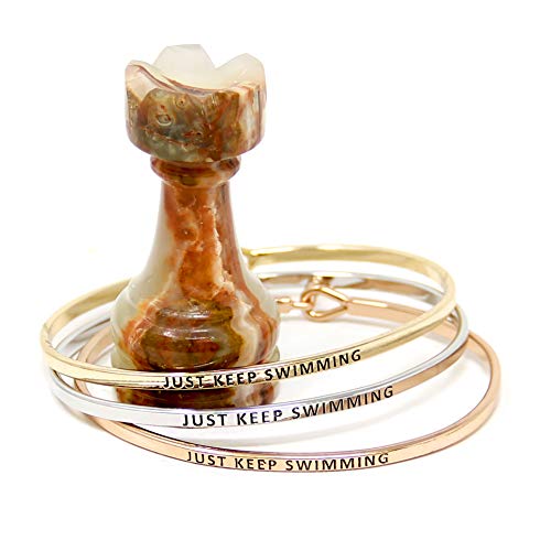 Me Plus Inspirational Bracelets For Personalized Gifts Positive Message Engraved Thin Bangle Hook Bracelet (Just Keep Swimming - Silver) #TOP6
