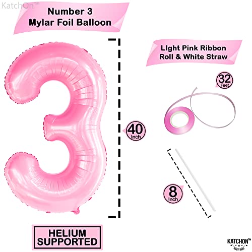 Image of KatchOn Pink Number 3 Balloon 40 Inch, Birthday Decorations